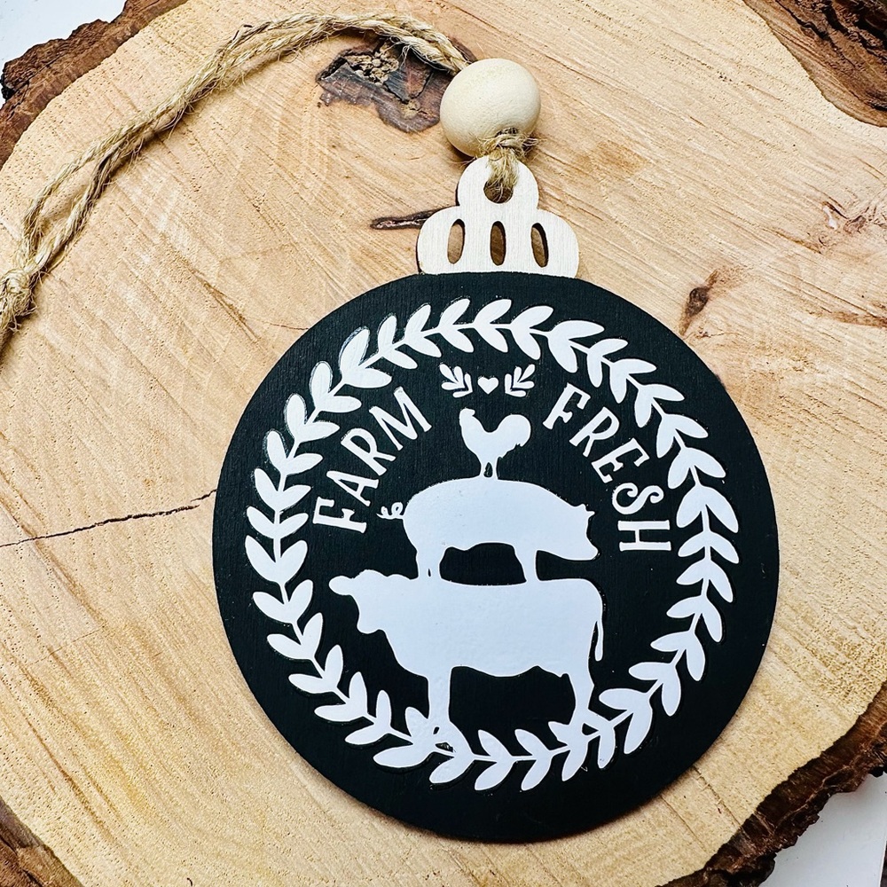 Farm Fresh Black and White Hanging ornament